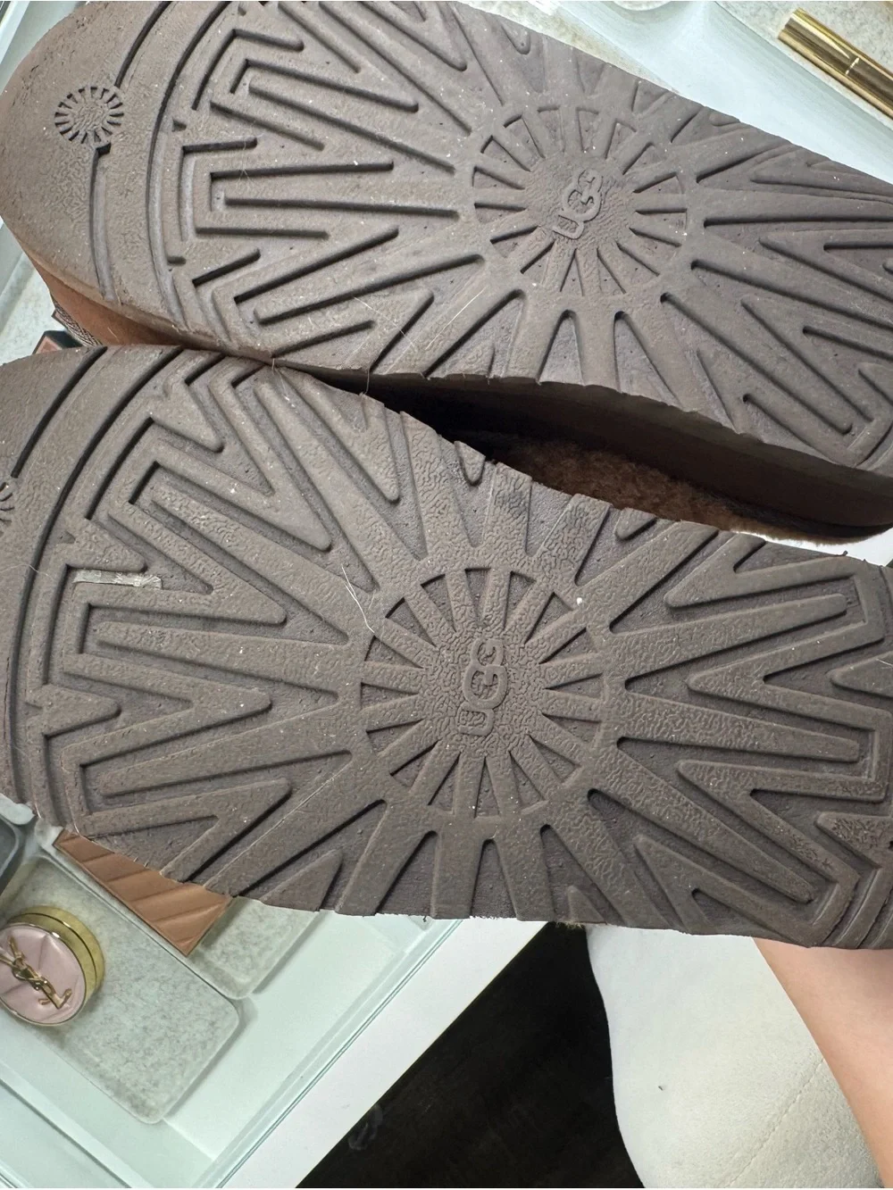 UGG Brown Suede Platform Shearling Mule